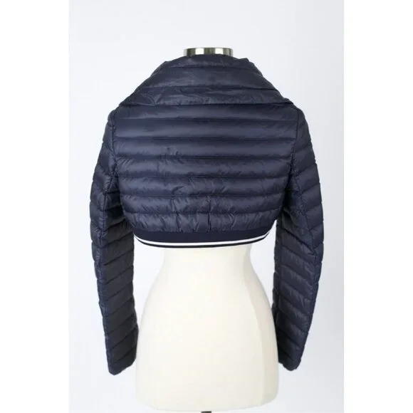 $1,590 Moncler Cropped Lightweight Down Jacket SZ 0/XS Navy Blue RARE